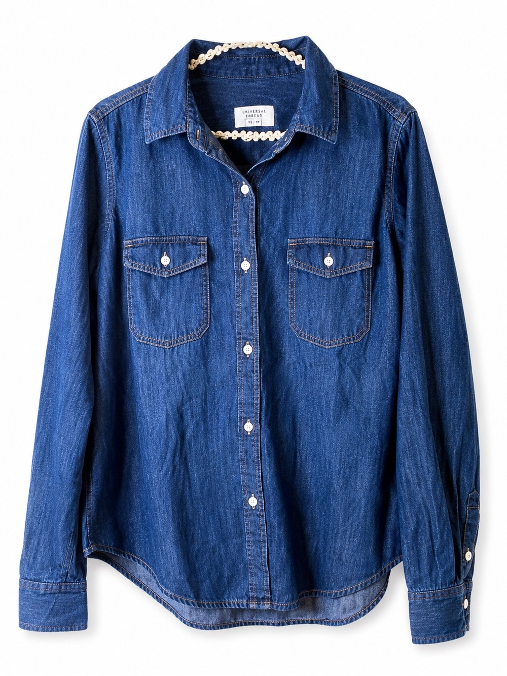 Universal Thread Denim Button Down Shirt | Medium Wash Cotton | M